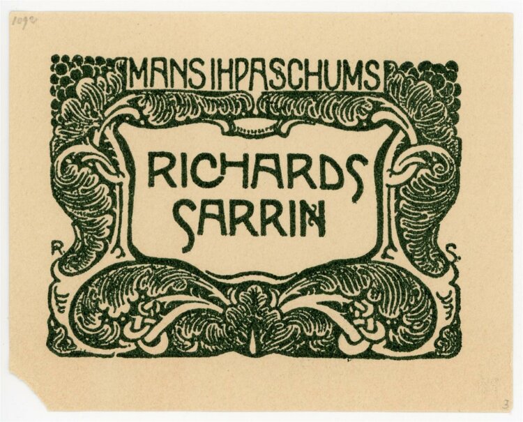 unbekannt - Exlibris von Richards Sarrin - Holzschnitt -...