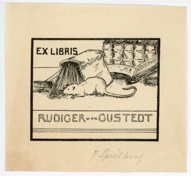 F. Spielberg - Exlibris von Rüdiger v. Gustedt - Holzschnitt - o.J.