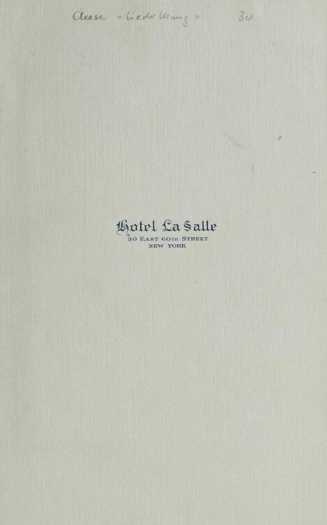 Hotel La Salle (New York) - Restaurantkarte - Menükarte