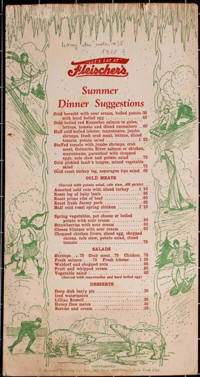 Fleischers (New York) - Restaurantkarte - Menükarte