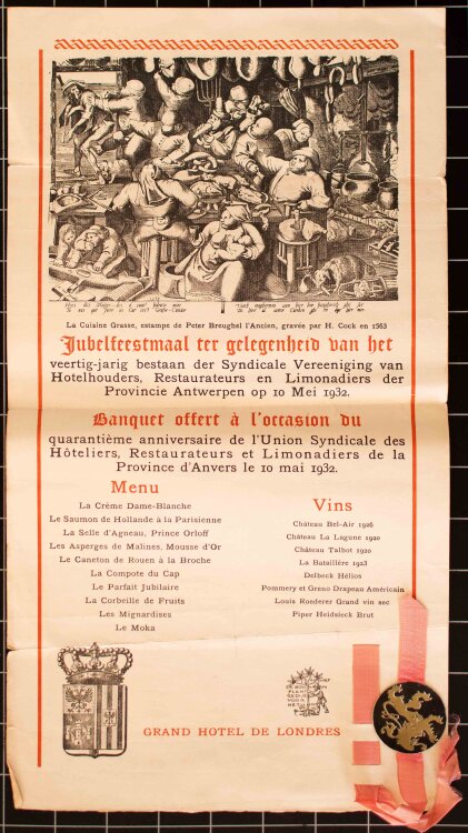 Grand Hotel de Londres - Jubiläumsfest - Menükarte - 10.05.1932