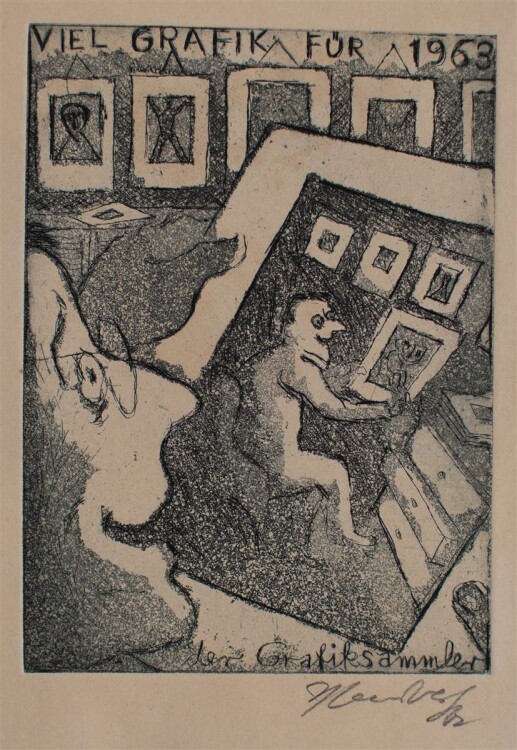 Herbert Sandberg - Neujahrskarte (Der Grafiksammler) - Kupferstich - 1962
