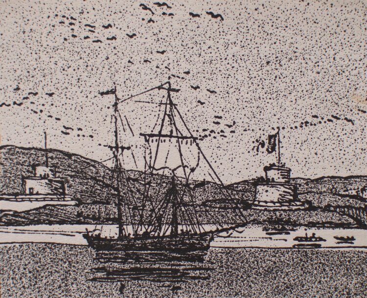 Manfred Butzmann - Segelschiff vor Küste - Ätzradierung - o.J.