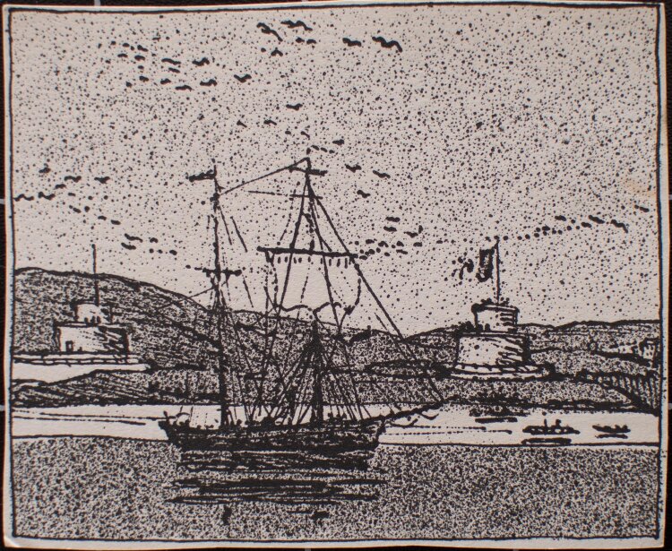 Manfred Butzmann - Segelschiff vor Küste - Ätzradierung - o.J.