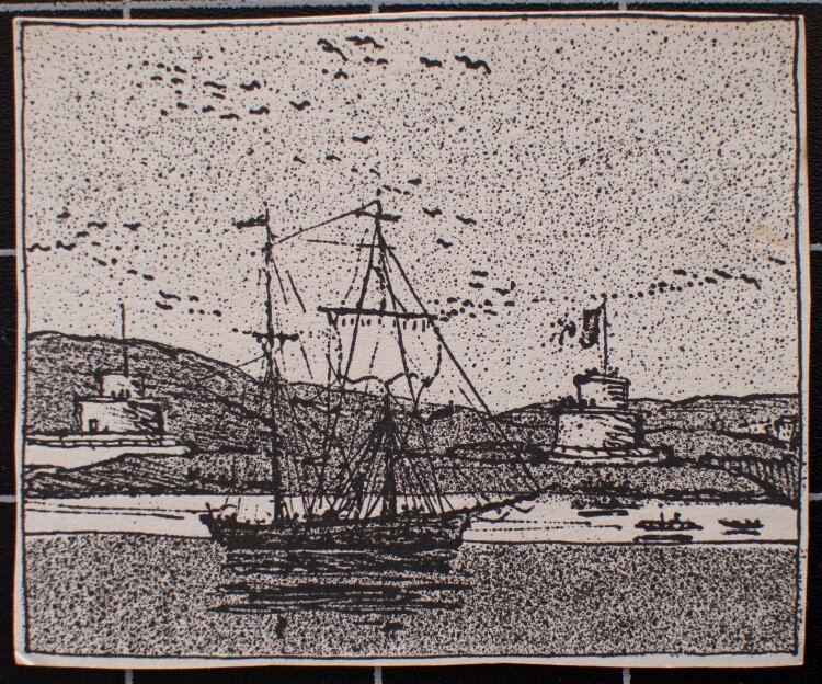 Manfred Butzmann - Segelschiff vor Küste - Ätzradierung - o.J.