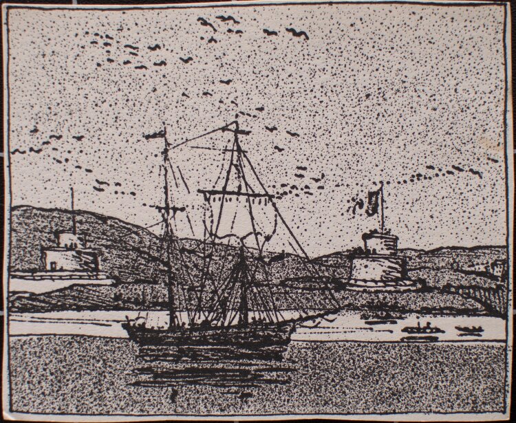 Manfred Butzmann - Segelschiff vor Küste - Ätzradierung - o.J.