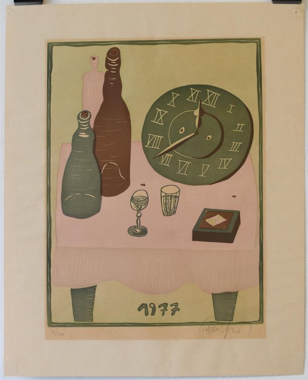 Curt Mühlenhaupt - Stillleben mit Uhr - Lithografie...