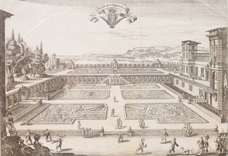 Matthäus Merian - Ansicht Lustgarten Nancy - Kupferstich - 1650