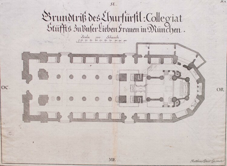Matthias Paur - Grundriss der Münchner Frauenkirche - Kupferstich - 1701