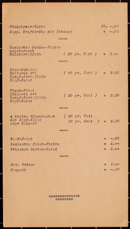 Carlton Hotel (Frankfurt am Main) - Speisekarte - Menükarte - 11.07.1941