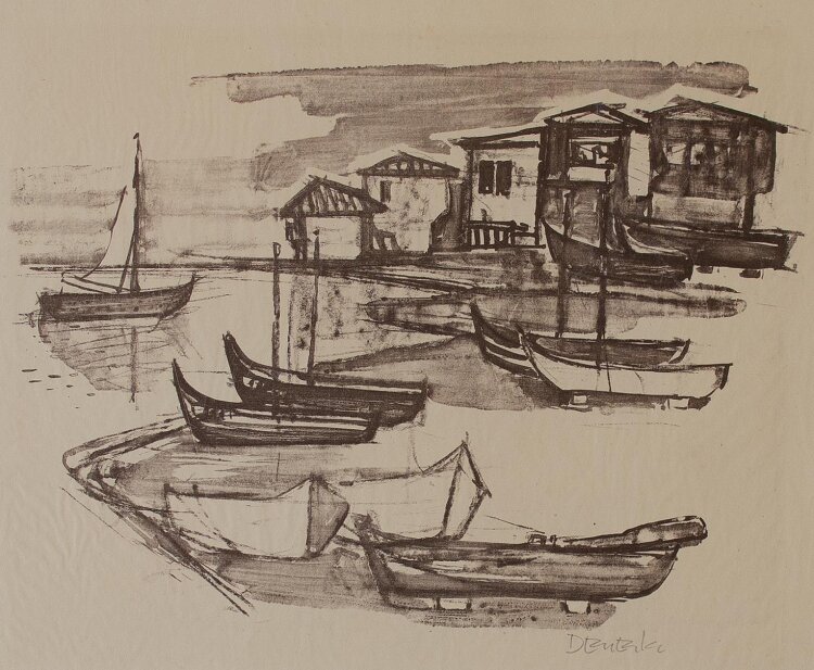 Walter Denecke - Im Hafen von Sasopol (Sozopol, Bulgarien) - Lithografie - ca. 1