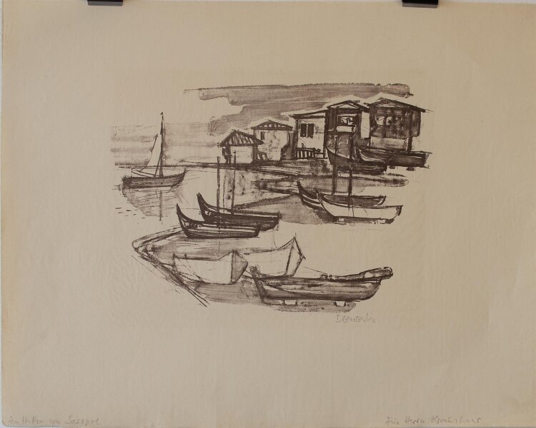 Walter Denecke - Im Hafen von Sasopol (Sozopol, Bulgarien) - Lithografie - ca. 1