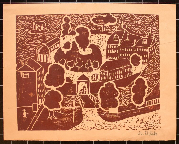 M. Ehbets - Schlossinsel - Holzschnitt - 1950er