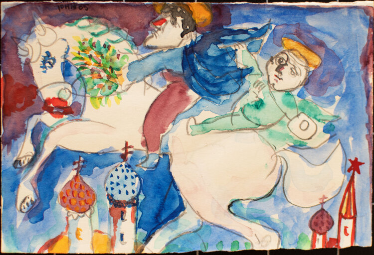 Joachim John - Im Galopp von Museum zu Museum (Leningrad) - aquarellierte Handzeichnung - 1965