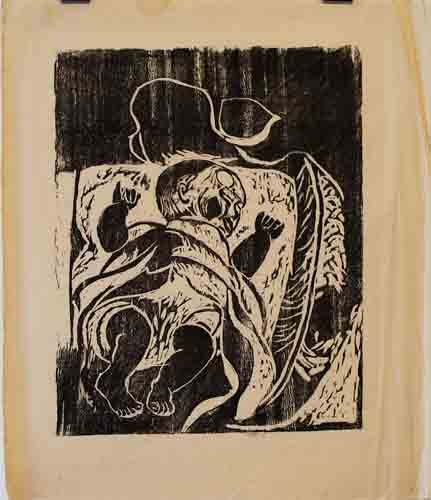 Joachim John - Schlafender Säugling - Holzschnitt - 1963