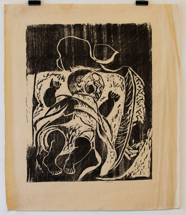 Joachim John - Schlafender Säugling - Holzschnitt - 1963