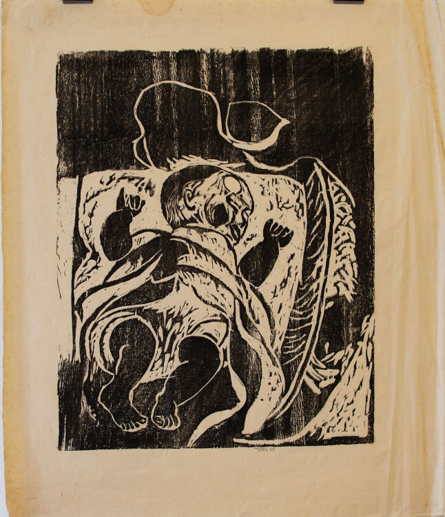 Joachim John - Schlafender Säugling - Holzschnitt - 1963