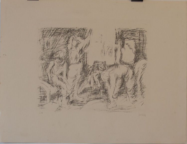Joachim John - Arbeiterinnen in einer Betriebsumkleide - Lithographie - 1964