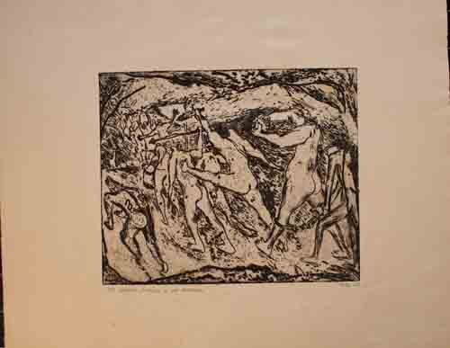 Joachim John - Der Marsch zurück in die Barbarei - Radierung - 1965