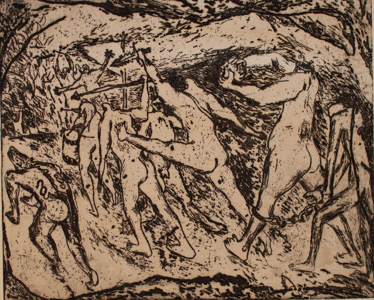 Joachim John - Der Marsch zurück in die Barbarei - Radierung - 1965