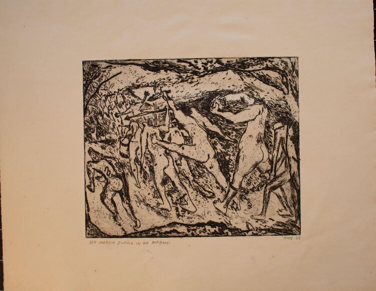 Joachim John - Der Marsch zurück in die Barbarei - Radierung - 1965