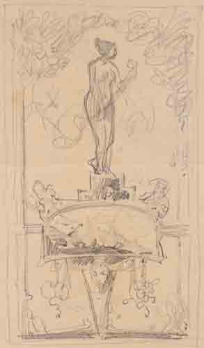 Johannes Hanse - Entwurf einer Wandskulptur - Bleistiftzeichnung - um 1880