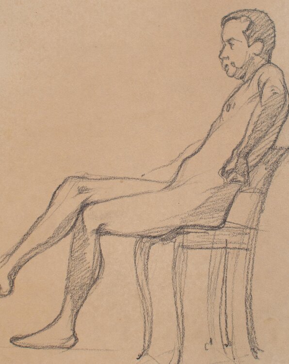 Johannes Hanse - Männlicher Akt (sitzend) - Bleistiftzeichnung - um 1880
