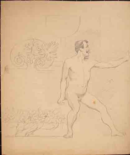 Johannes Hanse - Männlicher Akt (in Bewegung) - Bleistiftzeichnung - um 1900