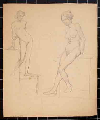 Johannes Hanse - Männlicher Akt (in Bewegung) - Bleistiftzeichnung - um 1900