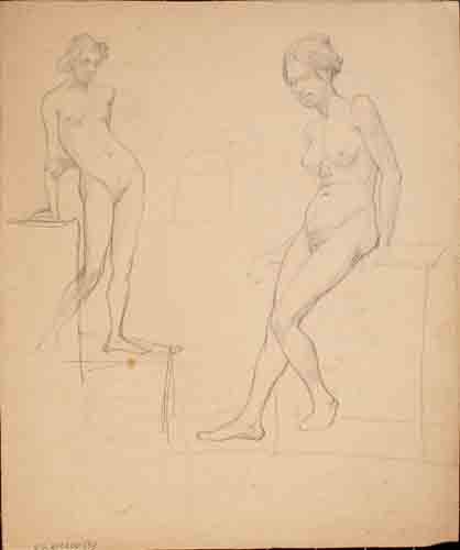 Johannes Hanse - Männlicher Akt (in Bewegung) - Bleistiftzeichnung - um 1900