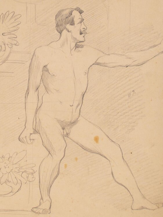 Johannes Hanse - Männlicher Akt (in Bewegung) - Bleistiftzeichnung - um 1900