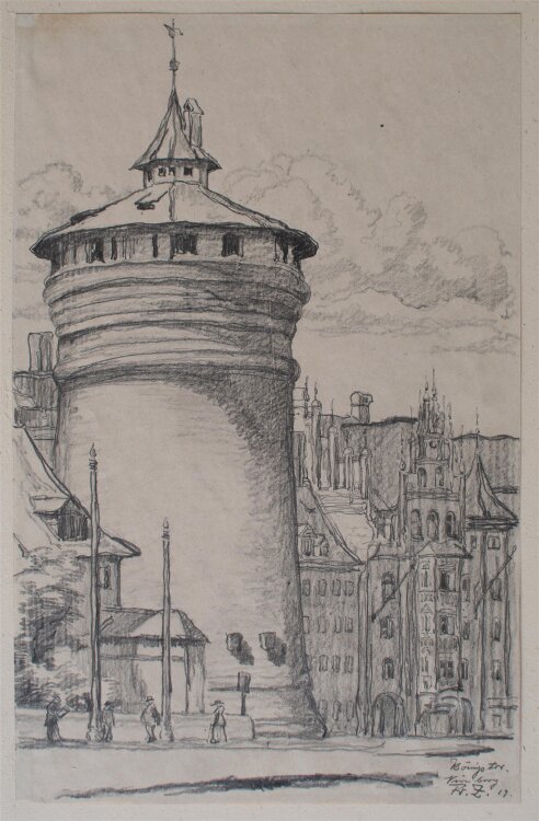 Fritz Zalisz - Königstor, Nürnberg - Bleistift...
