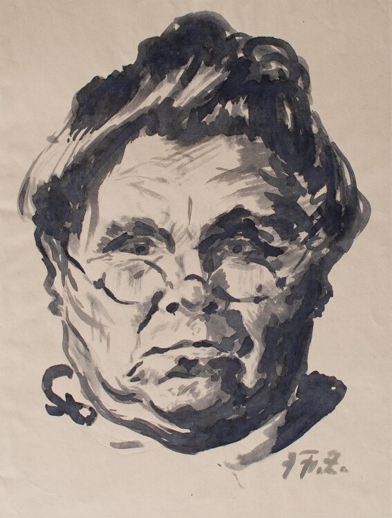 Fritz Zalisz - Frauenporträt mit Brille - Tusche - o.J.