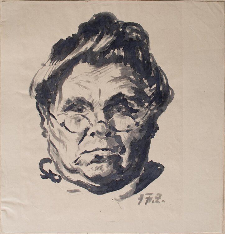 Fritz Zalisz - Frauenporträt mit Brille - Tusche - o.J.