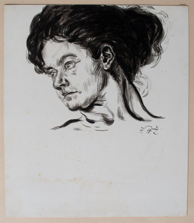 Fritz Zalisz - Weibliches Porträt (Grete Krumbein) - Tusche - o.J.