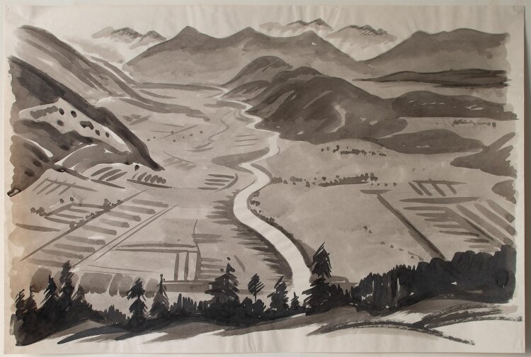 Fritz Zalisz - Blick in das Inntal/ Alpenlandschaft - Tusche - o.J.