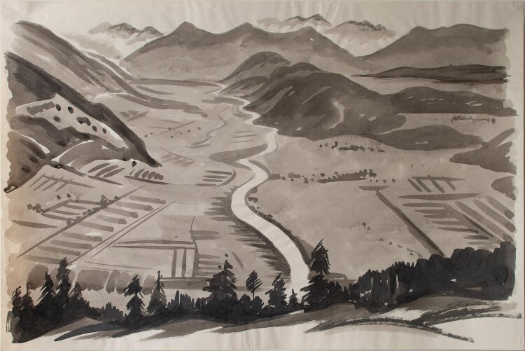 Fritz Zalisz - Blick in das Inntal/ Alpenlandschaft - Tusche - o.J.
