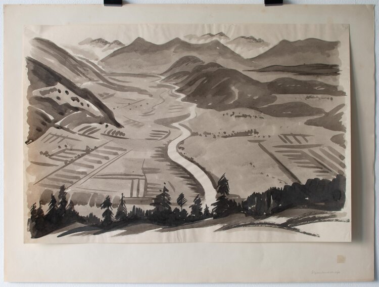 Fritz Zalisz - Blick in das Inntal/ Alpenlandschaft - Tusche - o.J.