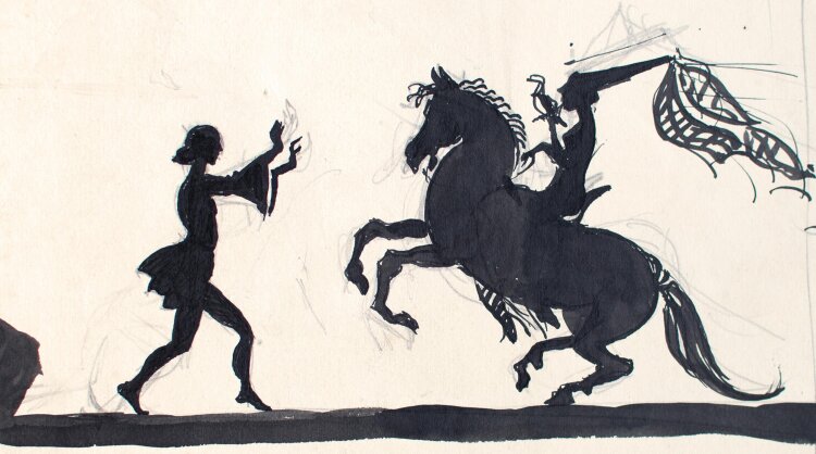 Georg Johann Köhler - Reiterin (Silhouette) - Zeichnung, Illustration - um 1920