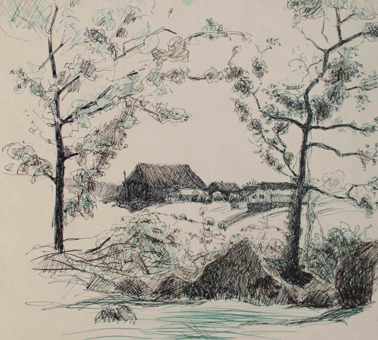 Gustav Kastner - Landschaft mit Haus - Zeichnung - um 1920