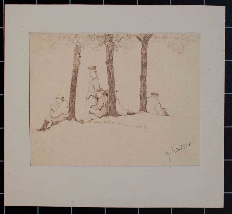 Gustav Kastner - Offiziere unter einem Baum - Farbstiftzeichnung - um 1914