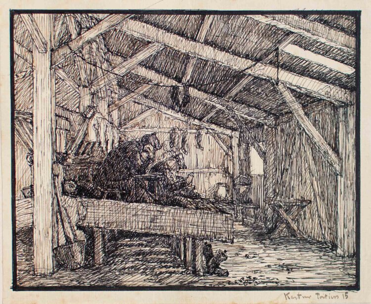 Gustav Kastner - Holzwerkstatt (Poitiers) - Federzeichnung - 1915