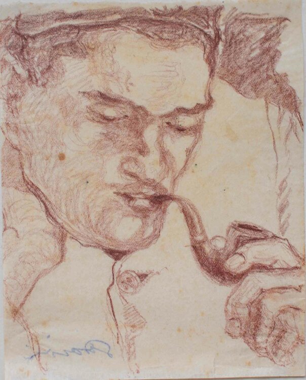 Gustav Kastner - Mann mit Pfeife - Kohlezeichnung - um 1915