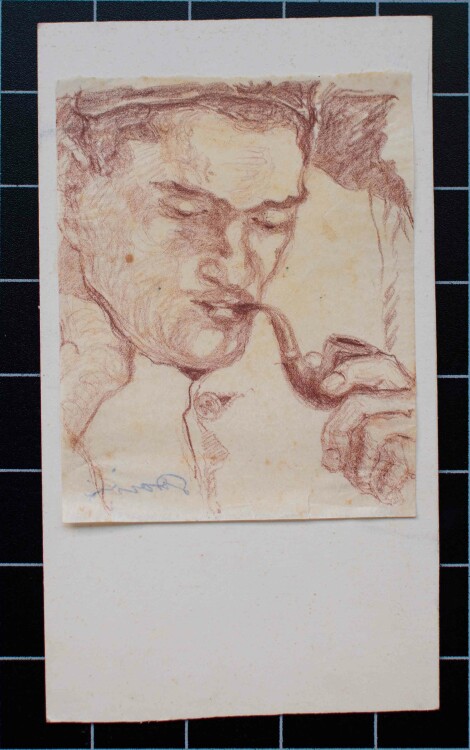 Gustav Kastner - Mann mit Pfeife - Kohlezeichnung - um 1915