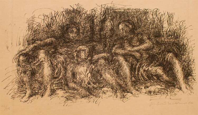 Gerhard Kettner - Drei Frauen bei der Rast - Federlithografie - 1964