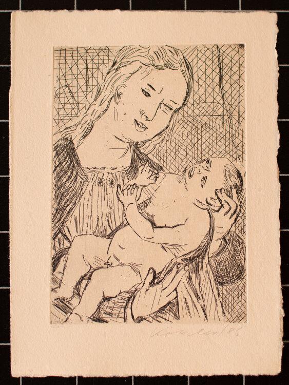 Jürgen Köhler - Madonna - Maria mit Jesusknaben - Kaltnadelradierung - 1986