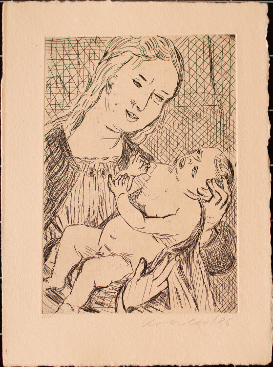 Jürgen Köhler - Madonna - Maria mit Jesusknaben - Kaltnadelradierung - 1986