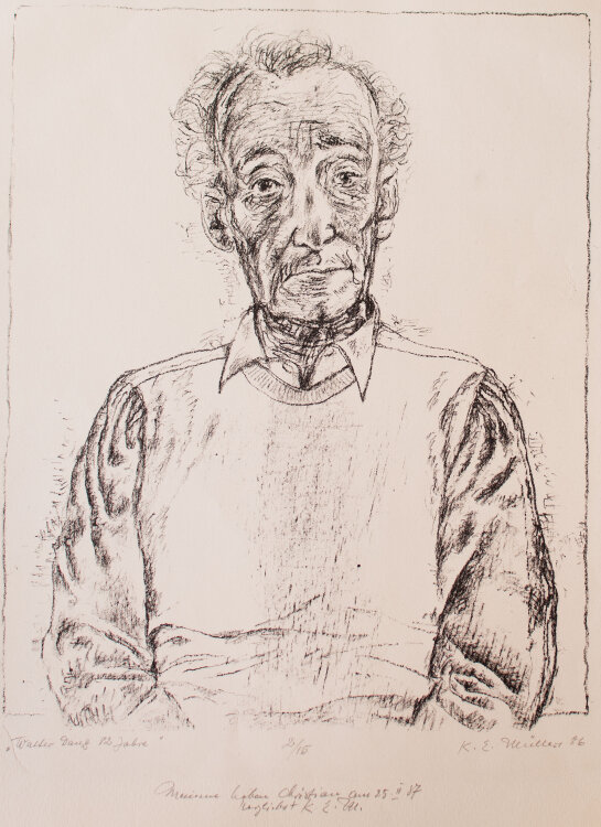 Karl Erich Müller - Porträt Walter Danz (82 Jahre) - Kreidelithographie - 1986