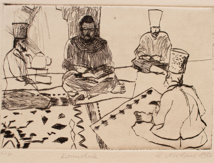 Roland Nicolaus - Koranschule - Kaltnadelradierung - 1987