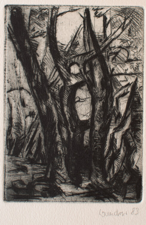 Gerd Wandrer - Gestalten unter Bäumen - Radierung - 1983